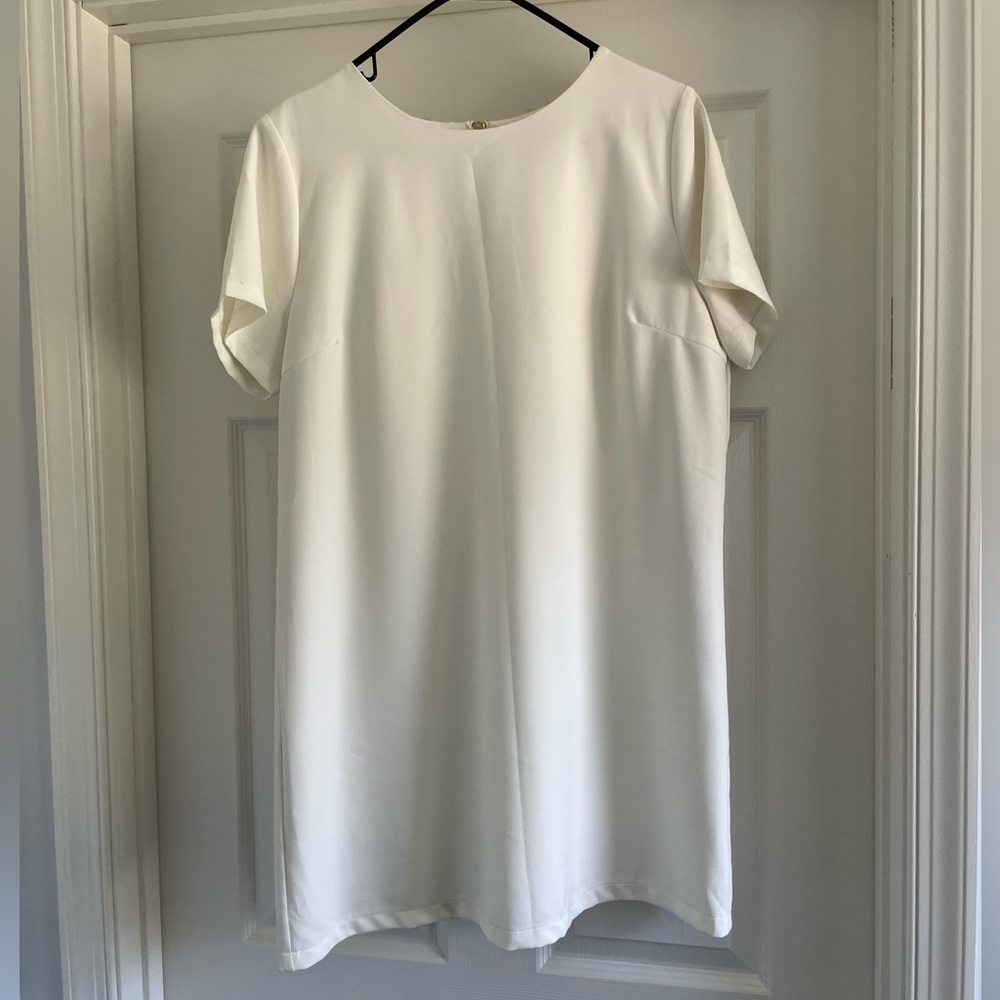 EUC Lulu’s Dress Women’s Large Shift White w/ Gold Zipper, Mini